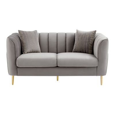 Ava Velour Fabric Sofa, 2 Seater, Grey