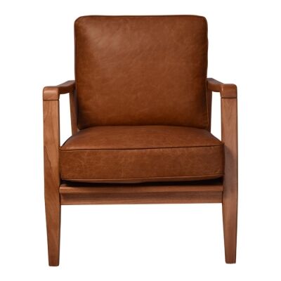 Trent Leather & Timber Buckle Armchair, Brown