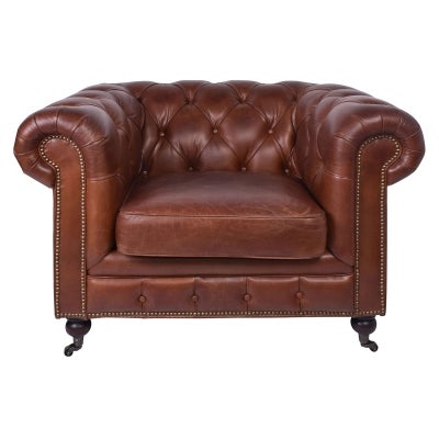 Kensington Aged Leather Chesterfield Armchair, Vintage Brown
