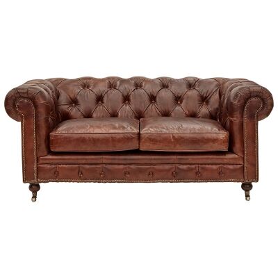 Kensington Aged Leather Chesterfield Sofa, 2 Seater, Vintage Brown