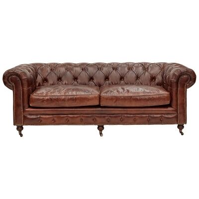 Kensington Aged Leather Chesterfield Sofa, 3 Seater, Vintage Brown