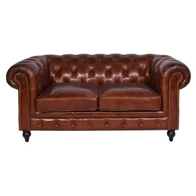 Barmston Aged Leather Chesterfield Sofa, 2.5 Seater