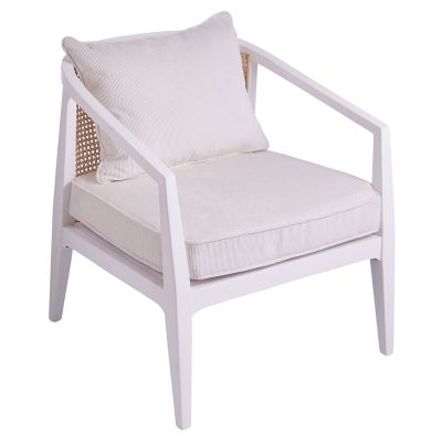 Amalfi Bayamo Timber & Rattan Armchair with Cushion, White