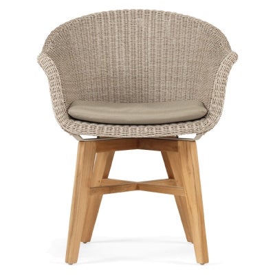 Mogo Resin Wicker & Teak Timber Indoor / Outdoor Dining Armchair, Mushroom / Natural