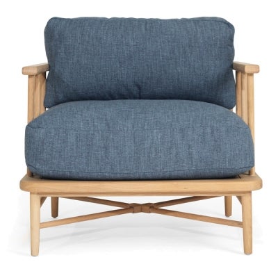 Leicester American Oak Timber Armchair with Fabric Cushion, Natural / Ink Blue