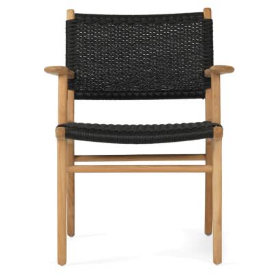 Zac Teak Timber & Close Woven Cord Indoor / Outdoor Dining Armchair, Black / Natural