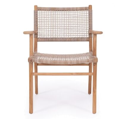 Zac Teak Timber & Woven Cord Indoor / Outdoor Dining Armchair, Washed Grey / Natural
