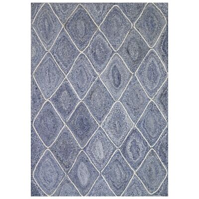 Artisan Diamond Handwoven Jute Rug, 320x230cm, Denim