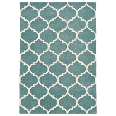 Asiatic Albany Ogee Hand Tufted Designer Wool Rug, 80x150cm, Duck Egg