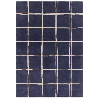 Asiatic Albany Grid Hand Tufted Designer Wool Rug, 80x150cm, Marine