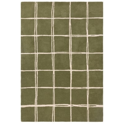 Asiatic Albany Grid Hand Tufted Designer Wool Rug, 120x170cm, Olive