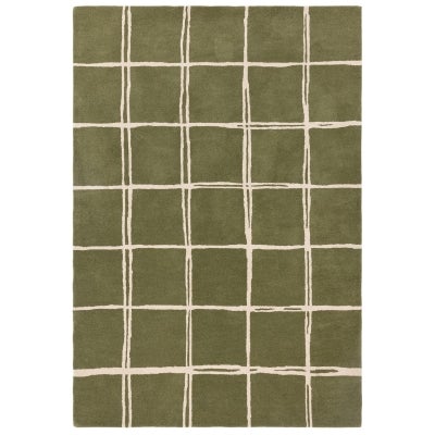 Asiatic Albany Grid Hand Tufted Designer Wool Rug, 200x290cm, Olive