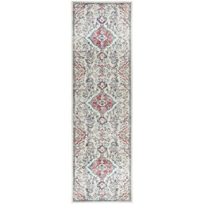 Avenue No.705 Tribal Runner Rug, 400x80cm, Off White / Red