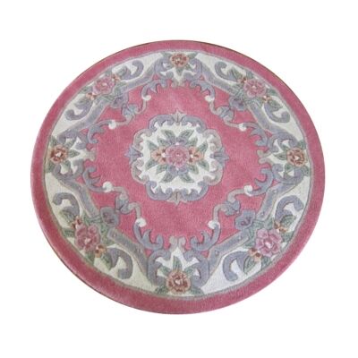 Avalon French Aubusson Round Wool Rug, 120cm, Pink