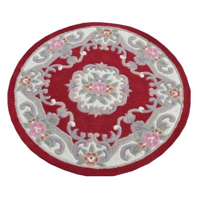 Avalon French Aubusson Round Wool Rug, 120cm, Red
