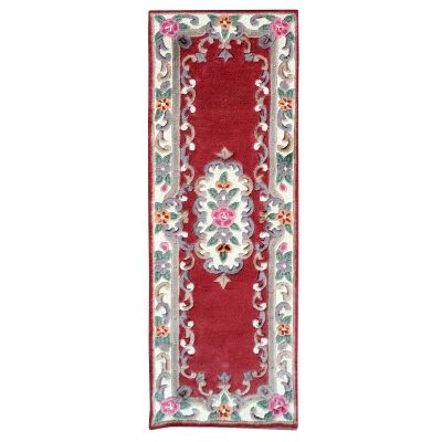Avalon French Aubusson Wool Runner Rug, 210x67cm, Red