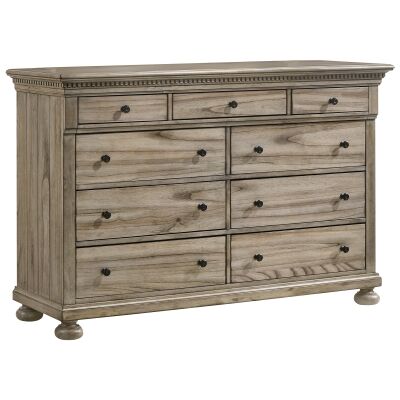 Stanwell Timber 9 Drawer Dresser, Provincial Grey
