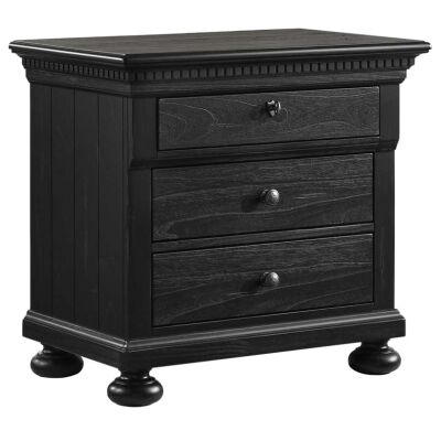 Stanwell Timber Bedside Table, Aged Black