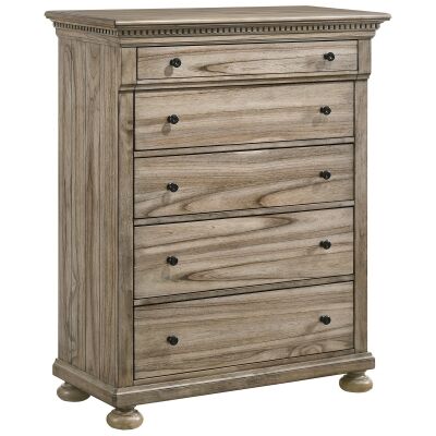 Stanwell Timber 5 Drawer Tallboy, Provincial Grey