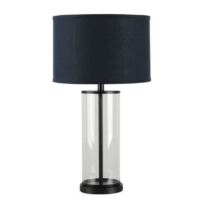 Left Bank Glass Base Table Lamp, Black / Navy