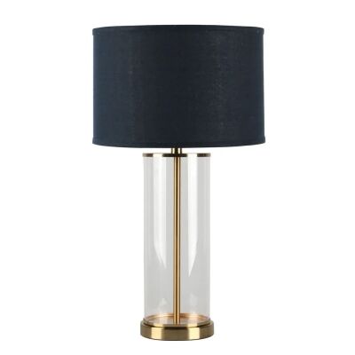 Left Bank Glass Base Table Lamp, Brass / Navy