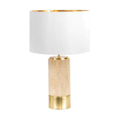 Paola Travertine Base Table Lamp, White Shade