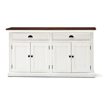 Halifax Contrast Mahogany Timber 4 Door 2 Drawer Buffet Table, 145cm, Brown / Distressed White