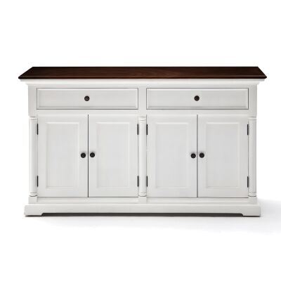 Provence Contrast Mahogany Timber 4 Door 2 Drawer Buffet Table, 145cm, Brown / White