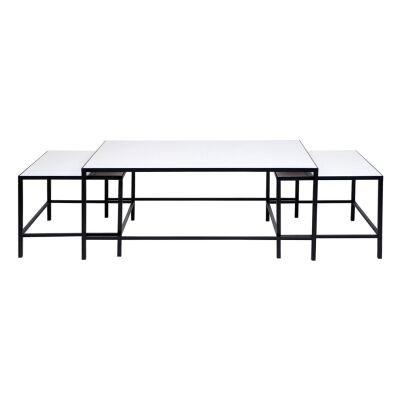 Cocktail 3 Piece Stone Top Iron Nested Coffee Table Set, Black