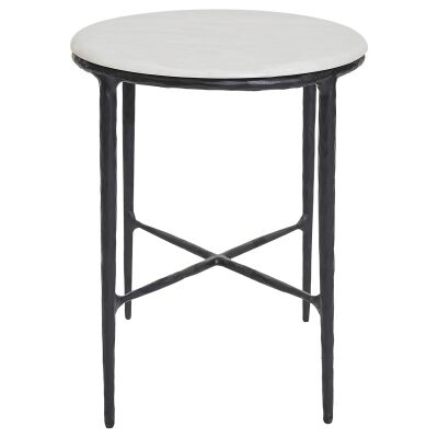 Heston Marble & Iron Round Side Table, Black