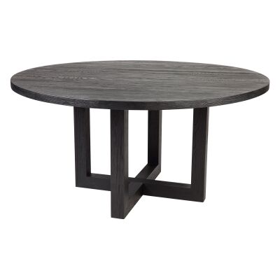 Leeton Oak Timber Round Dining Table, 150cm, Black