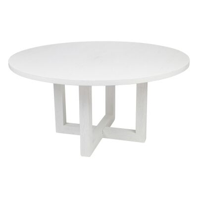 Leeton Oak Timber Round Dining Table, 150cm, White