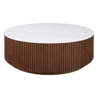 Mason Marble & Oak Round Coffee Table, 110cm, Walnut