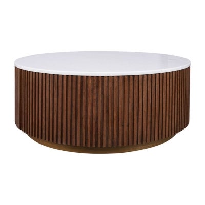 Mason Marble & Oak Round Coffee Table, 90cm, Walnut