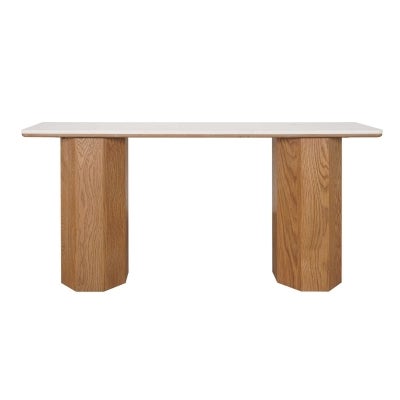 Barlow Marble Topped Oak Timber Console Table, 160cm, Natural