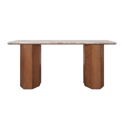 Barlow Marble Topped Oak Timber Console Table, 160cm, Walnut