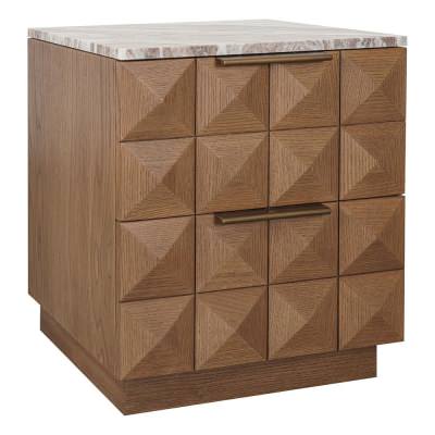 Benedict Marble & Oak Timber Bedside Table, River Brown / Walnut
