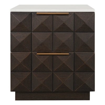 Benedict Marble & Oak Timber Bedside Table, White / Smoked Oak