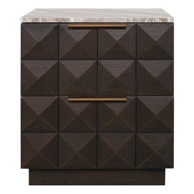 Benedict Marble & Oak Timber Bedside Table, River Brown / Smoked Oak