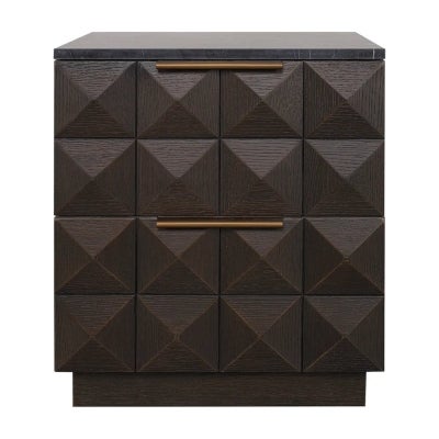 Benedict Marble & Oak Timber Bedside Table, Black / Smoked Oak