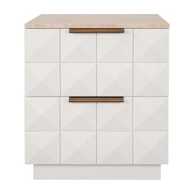 Benedict Travertine & Oak Timber Bedside Table, Sand / White Oak