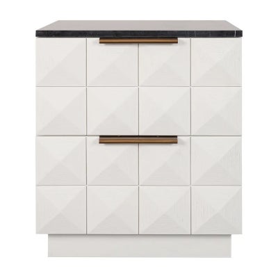 Benedict Marble & Oak Timber Bedside Table, Black / White Oak