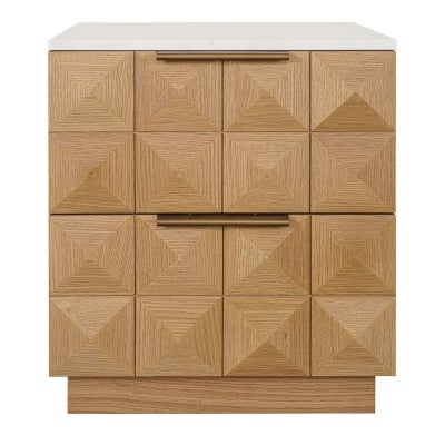 Benedict Marble & Oak Timber Bedside Table, White / Natural Oak