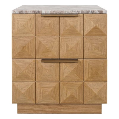 Benedict Marble & Oak Timber Bedside Table, River Brown / Natural Oak