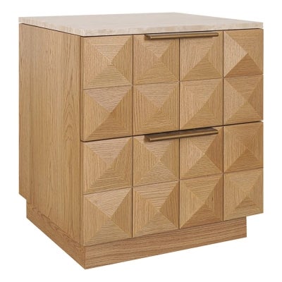 Benedict Travertine & Oak Timber Bedside Table, Sand / Natural Oak
