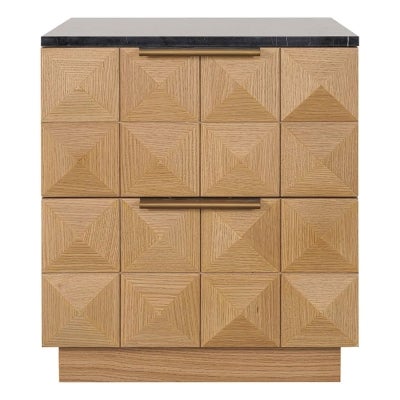 Benedict Marble & Oak Timber Bedside Table, Black / Natural Oak