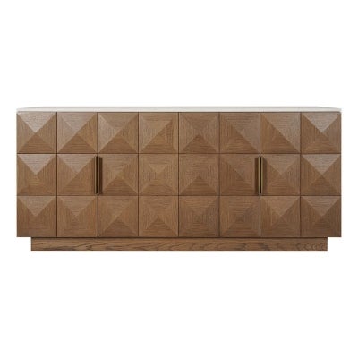 Benedict Marble & Oak Timber 4 Door Buffet Table, 170cm, White / Walnut