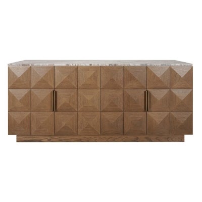 Benedict Marble & Oak Timber 4 Door Buffet Table, 170cm, River Brown / Walnut