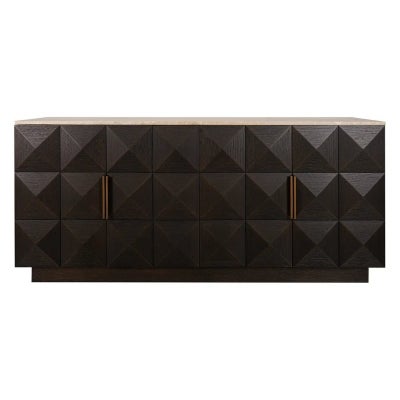 Benedict Travertine & Oak Timber 4 Door Buffet Table, 170cm, Sand / Smoked Oak