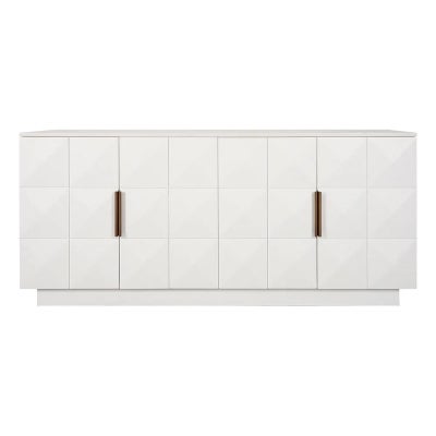 Benedict Marble & Oak Timber 4 Door Buffet Table, 170cm, White / White Oak